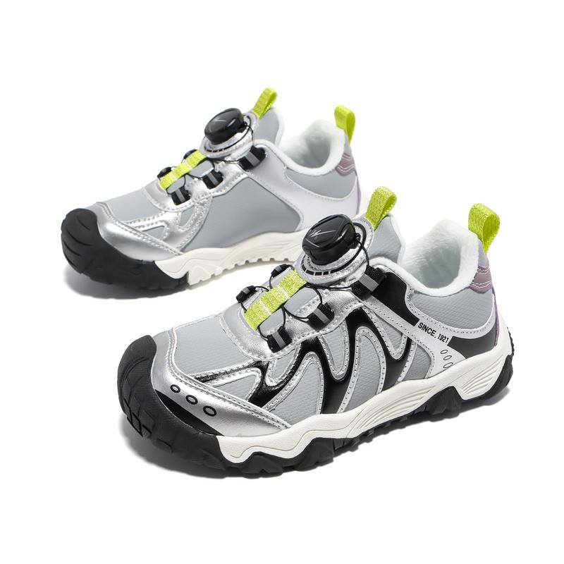 Plush Lined Kids Trainers Dial Cord Lock Wavy Side Panel Round Toe Winter Everyday Shoes 28-40