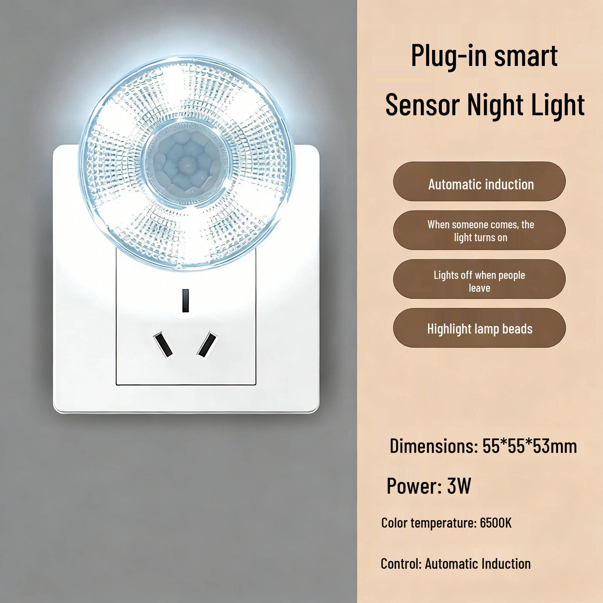 

Motion Sensor Plug-in LED Night Light for Bedroom, Bathroom, and Hallway - Activates When Motion is Detected 3W