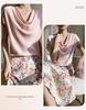Women's High-End Short Sleeve Cowl Neck Satin Blouse