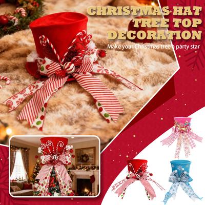 Christmas Hat Tree Top Star Christmas Tree Top Decoration Hat Retractable Spring Bow, Beautiful Christmas Tree Decorations