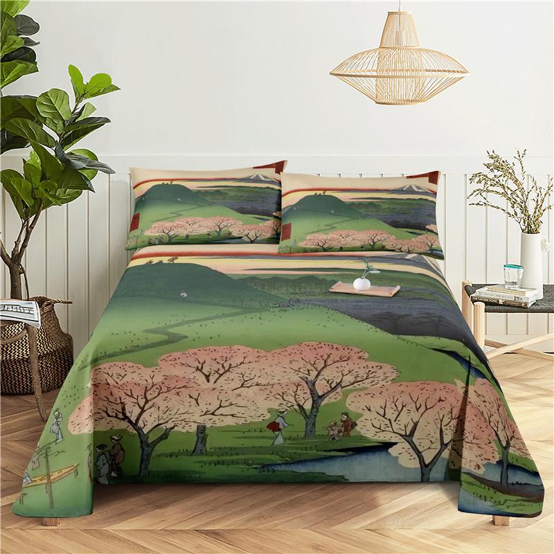 Japan Style 0.9/1.2/1.5/1.8/2.0m Fashion Digital Printing Polyester Bed Flat Sheet With Pillowcase For Woman Bedding Set