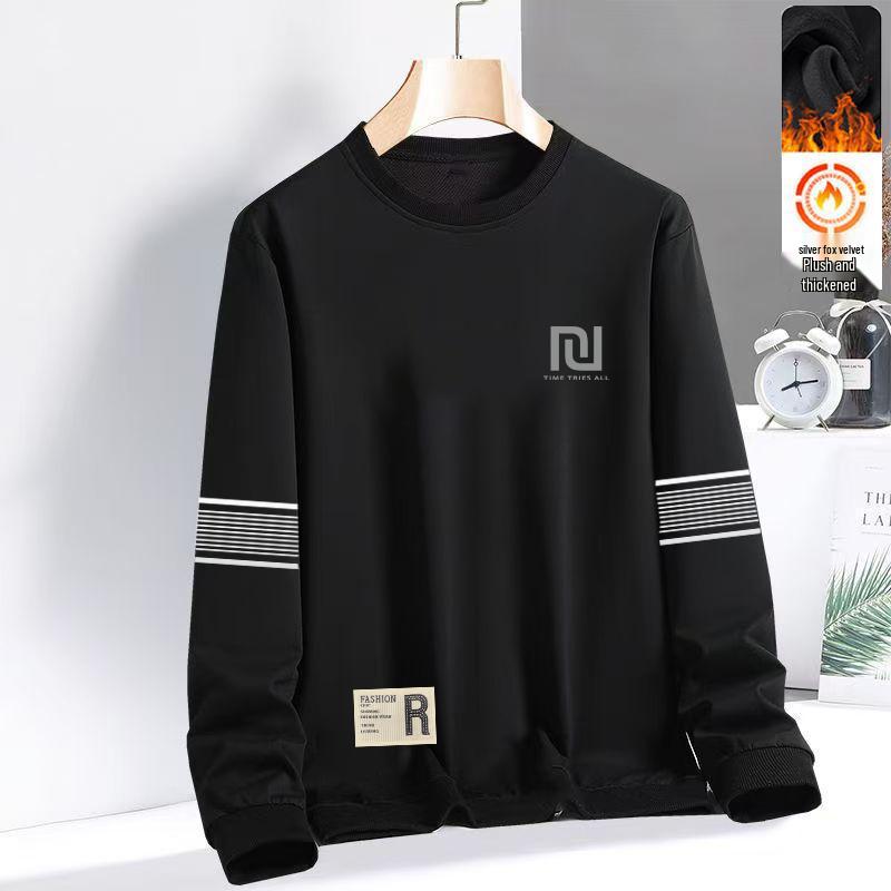 Men's Round Neck Plus Velvet Sweatshirt - Autumn Winter Loose Long Sleeve Casual Pullover