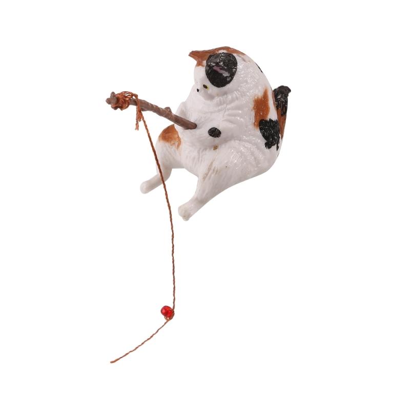 Mini Aquarium Fishing Cat Ornament Aquarium Fish Tank Landscaping Small Cartoon Cat Statue Interesting Miniature Fishbowl Decor