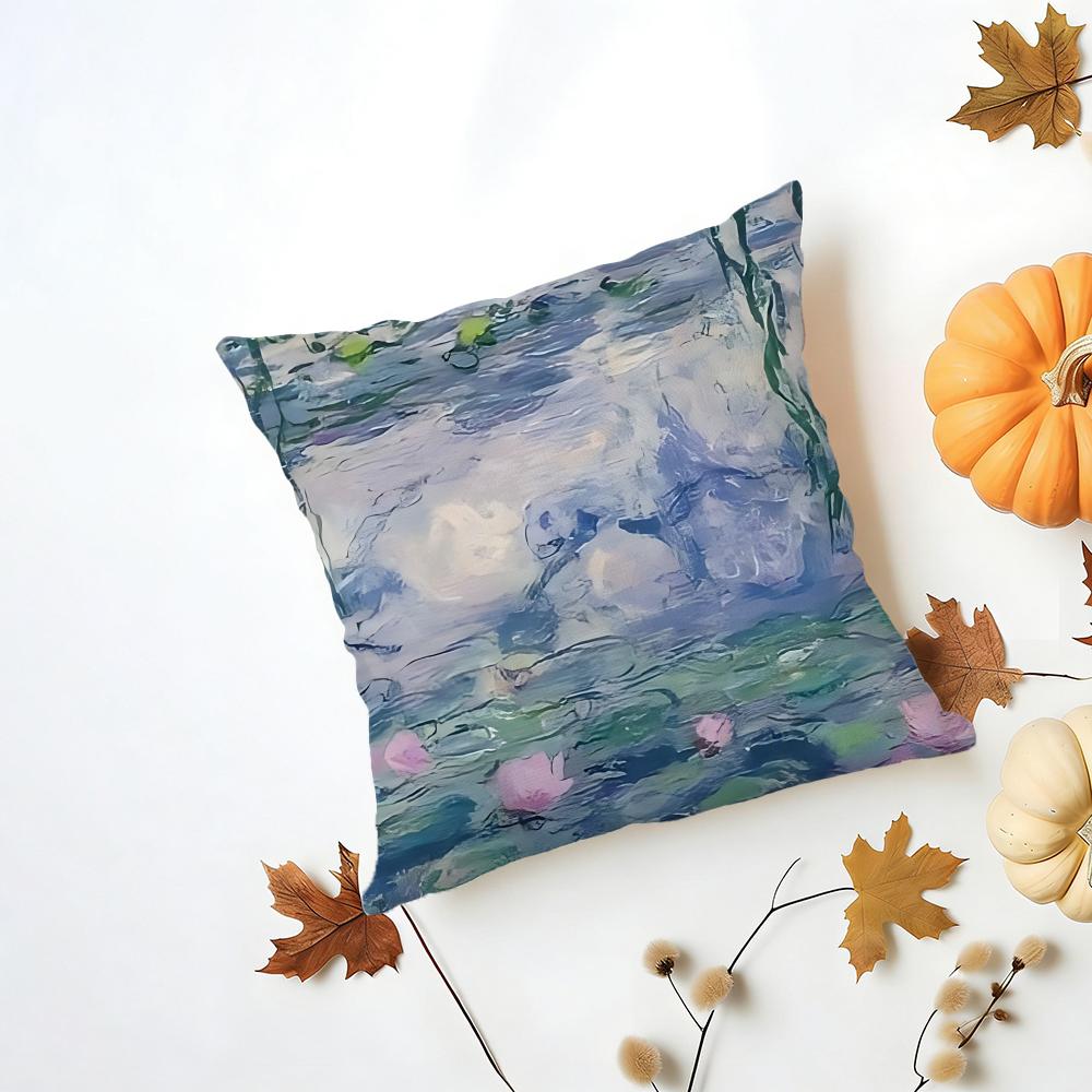 MMonet Water Lilies Cushion Cover Washable Linen Pillowcase Soft for Daily Sofa Bed Home Room Decor