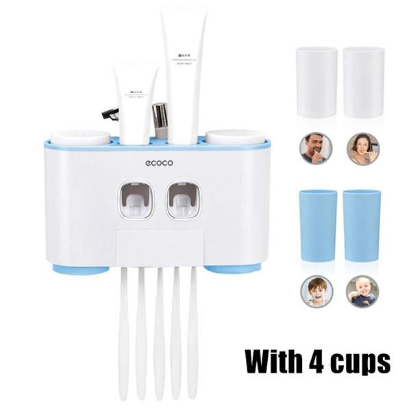 Toothbrush Holder Wall Mounted Automatic Toothpaste Dispenser Magnetic Toothpaste Squeezer Whit 4 Cup
