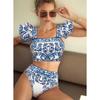 1SET women's sunscreen swimsuit gauze skirt printed swimsuit women's bikini