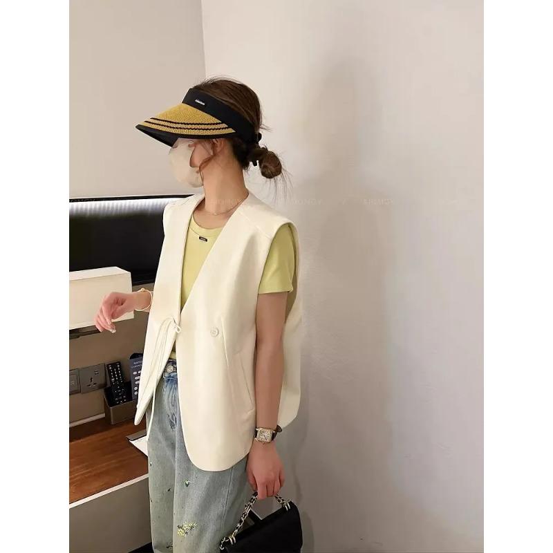 

Women Spring Sleeveless Knot Vest Casual White Waistcoat Outerwear M білий
