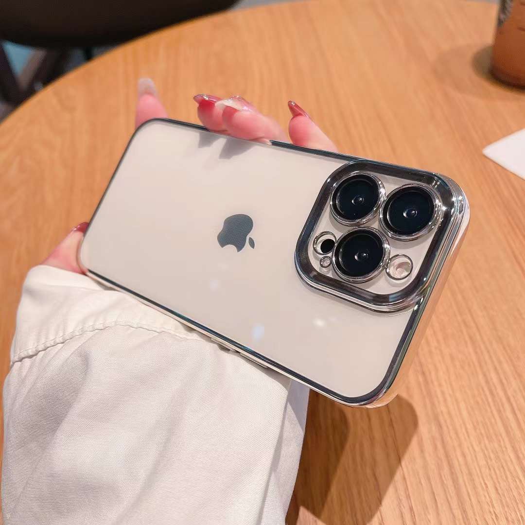 

Применимо к iPhone 15 со встроенной пылезащитной сеткой, плёнкой для стеклянного объектива, чехлом для телефона и гальванизированным прозрачным мягким чехлом для iPhone 14 iPhone11 серебряный