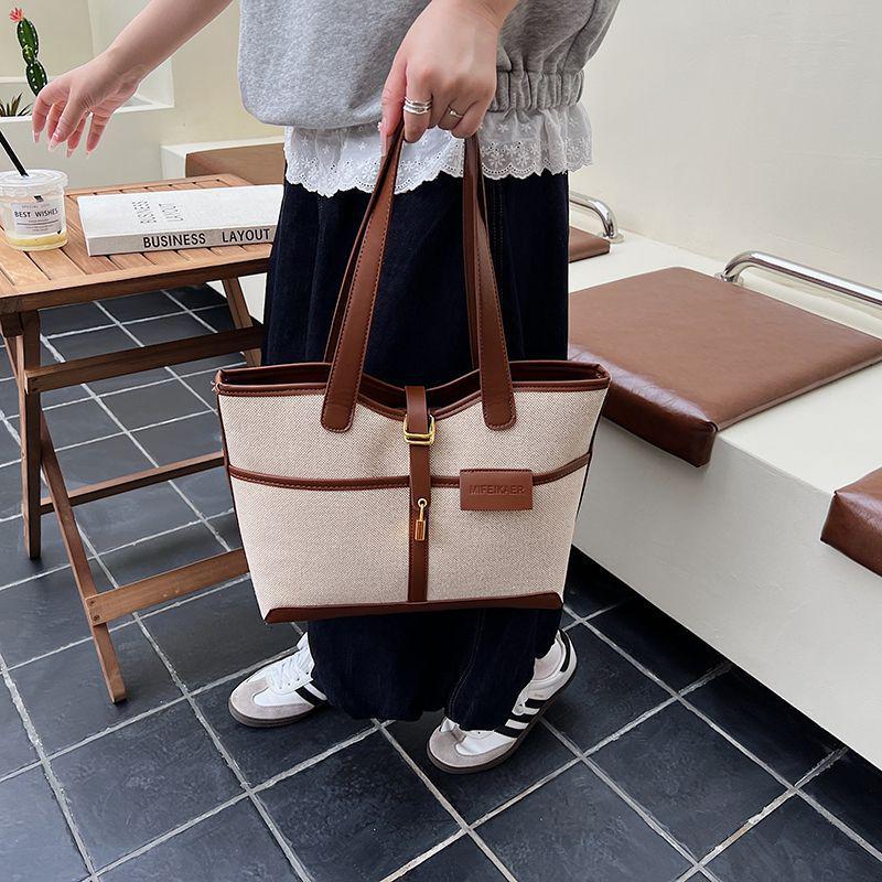 2025 Colorblock Canvas Tote: Large Capacity, Stylish, Versatile Crossbody & Shoulder Bag