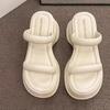 High sense of advanced heightened thick-soled cool slippers women wear small sandals in summer casual beach shoes wedge heel one-word drag