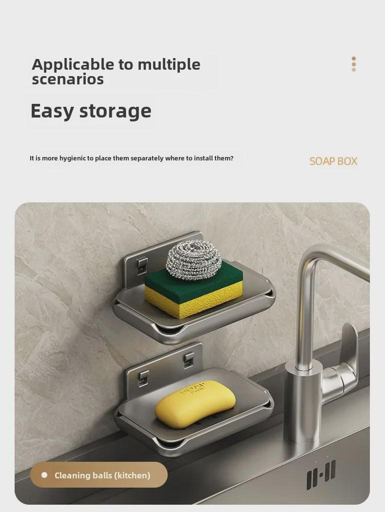 Punch-Free Wall-Mounted Soap Rack, Space-Saving Aluminum with Dual Drain Design