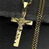Katholischer Heiliger Benedikt Cspb Kreuz Anhänger Halskette für Frauen Männer Edelstahl Goldfarbe Jesus Kruzifix Kette Schmuck Geschenk