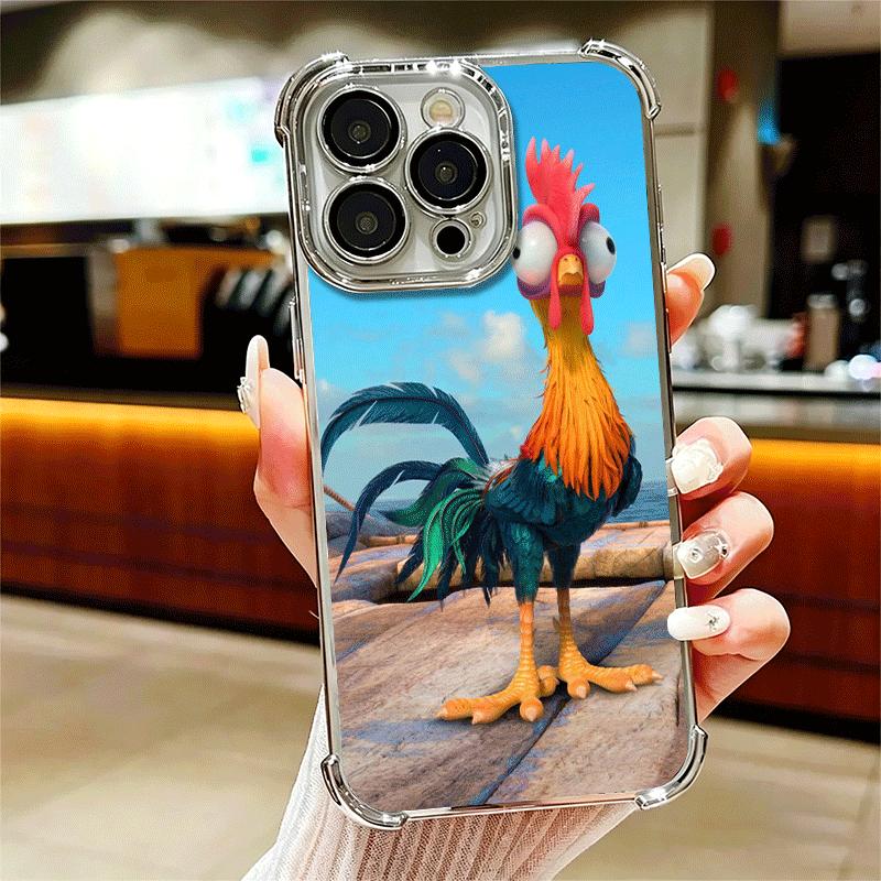 Chicken Hen Rooster Plating Phone Case For Iphone 16 17 Pro Max Air 16E 14 15 Plus 12 13 Mini Anti-Fall Airabag Cover