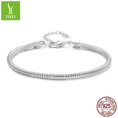 Bracciale Singolo Base in Argento 925 Placcato Platino con Chiusura a Moschettone, Bracciale Semplice Versatile a Catena Osso di Serpente DIY