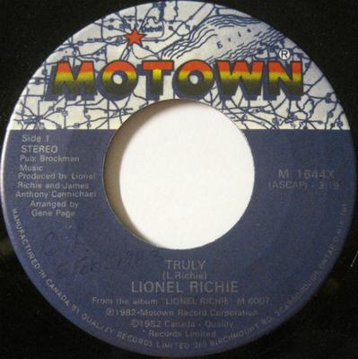 7inch Record LIONEL RICHIE - Truly M1644X Motown 1982 Canada Soul/Funk Used