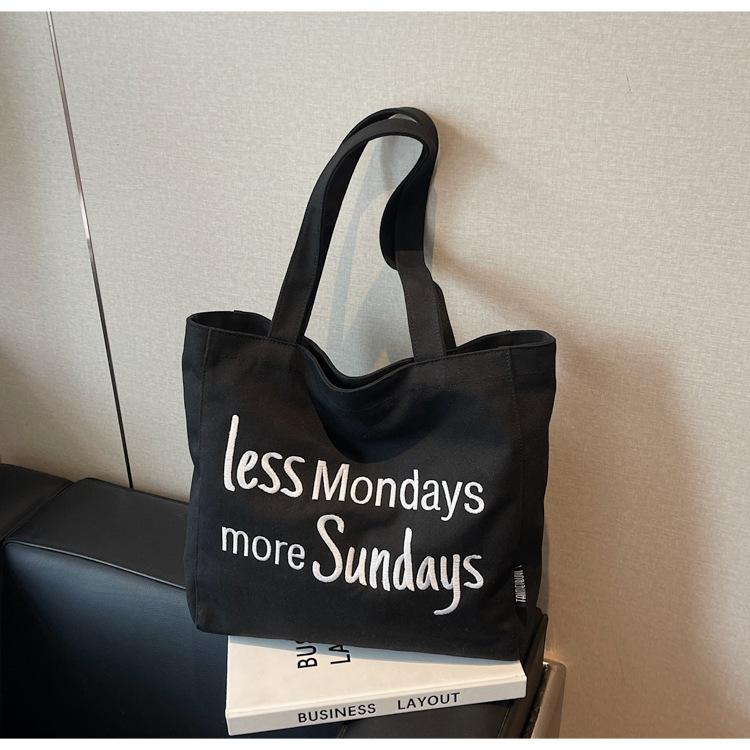 Leisure Oblique Span Commuter Portable Shopping Bag Simple Shoulder Bag English Letter Embroidered Cloth Bag Large Capacity Bag