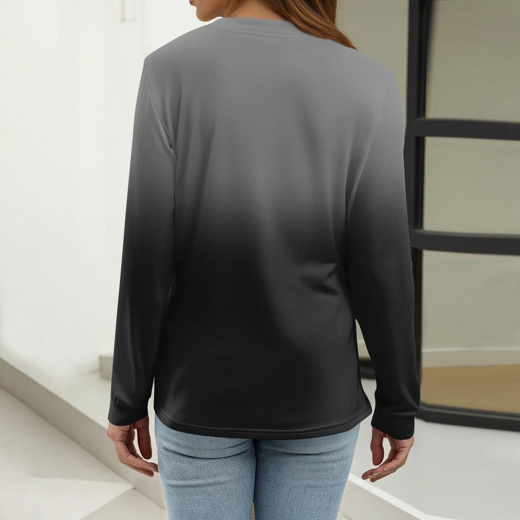 Damen T-Shirt Print Knopf Langarm Täglich Wochenende Mode Basic V-Ausschnitt Regulär Oberteil