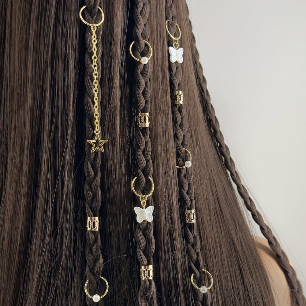 28Pcs Hair Braiding Hollow Out Hair Ring Butterfly Hair Braid Tubes Dreadlocks Beads  for Braids