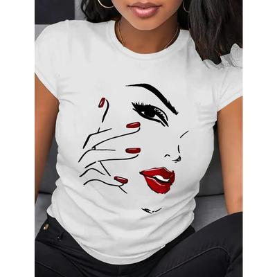 Sommer Damen T-Shirt mit Frontdruck, Kurzarm, Bequemer und Atmungsaktiver Stoff, Lässiger Y-Stil, Geeignet für Frühling und Sommer