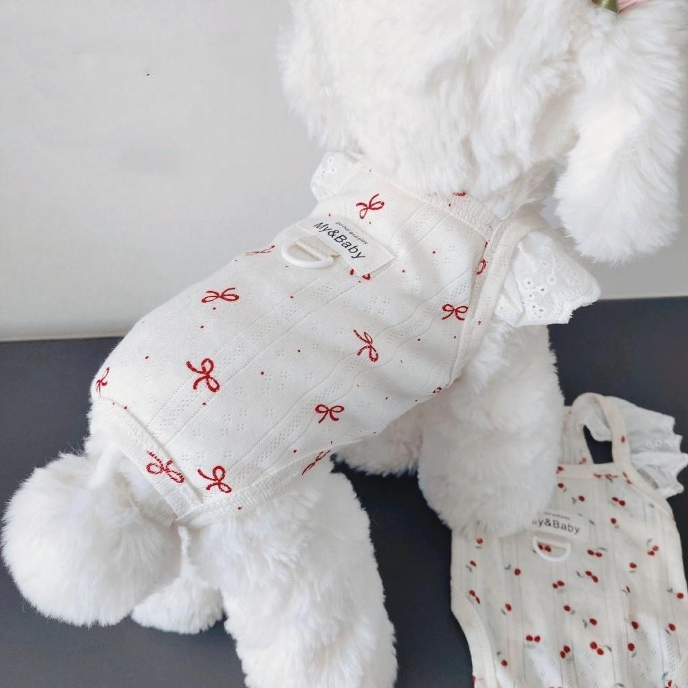 Bow Print Dog Pajamas Flying Sleeve Wrap Belly Suit Pet Apparel Summer Pet Vest Puppy Wear