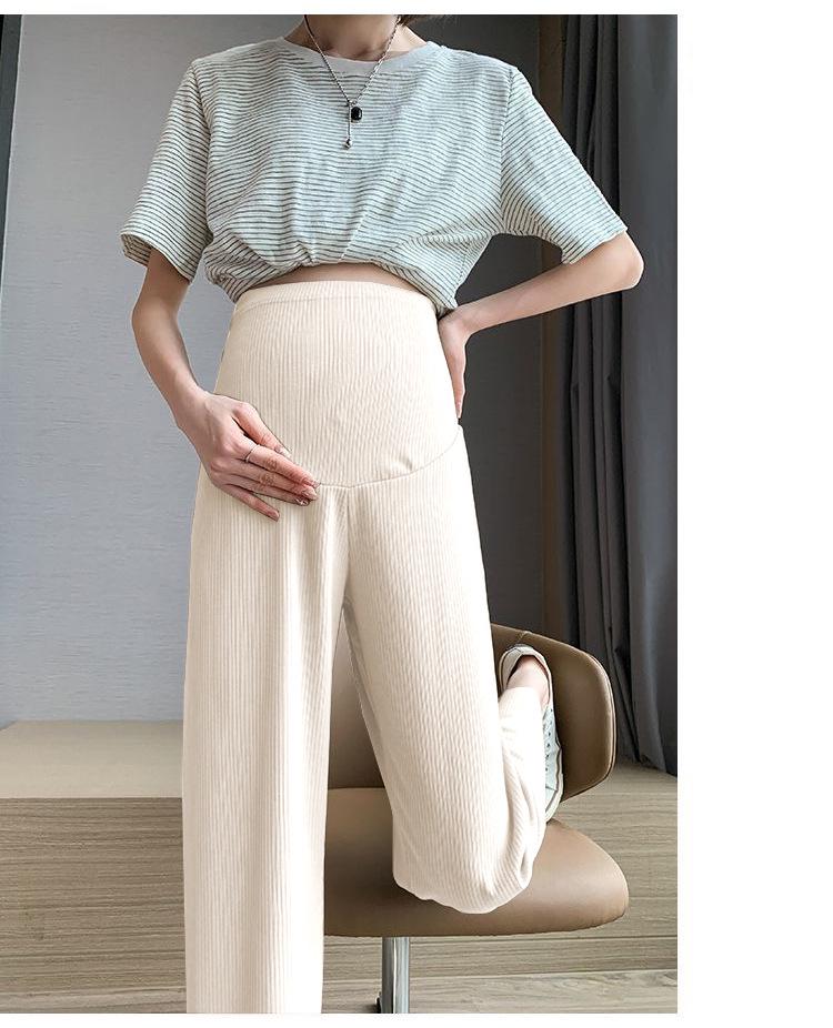 Maternity Wide-Leg Pants: Lightweight Summer Style, Nine-Point Length, Loose Fit, Belly Support, Seamless, Fashionable, Versatile for Home & Outings.