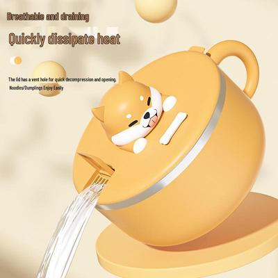 Creative Stainless Steel Rice Bowl & Chopsticks Set: Cartoon Style, Ideal for Dormitory & Outdoor Use