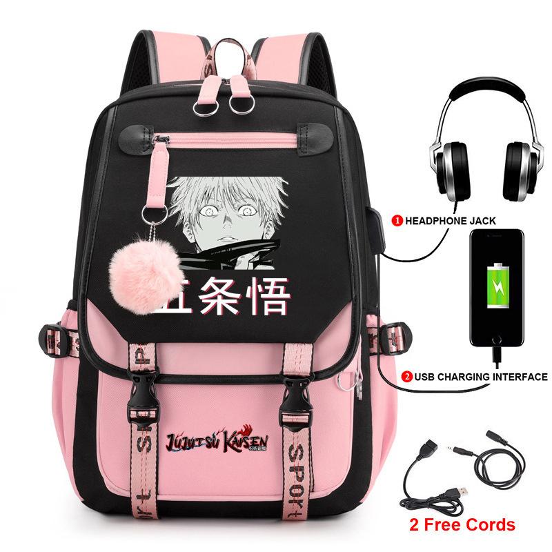 Anime Peripheral Spells Back to War Backpack Student School Bag Men's and Women's Fashion Backpack Travel Bag USB Computer Bag
