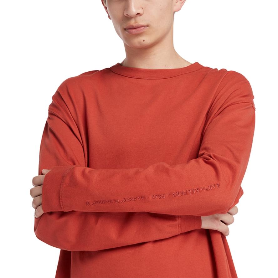 Timberland Pattern Print Crew Neck Long Sleeve T-Shirt Unisex Tops Red A6BM2-DL9
