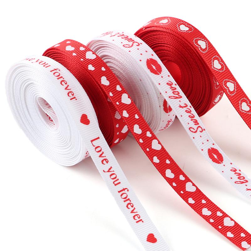 (5 Yards/Packung)10mm Valentinstags-Dekorationsband Geschenkstrauß Verpackungsmaterial Druck Ripsband Geschenkbox Feiertag
