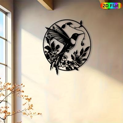 Vintage Metal Hummingbird Wall Sculpture Floral Iron Garden Art Outdoor Indoor Statue Weather Resistant Bird Flower Mural Fence Decor Nature Theme