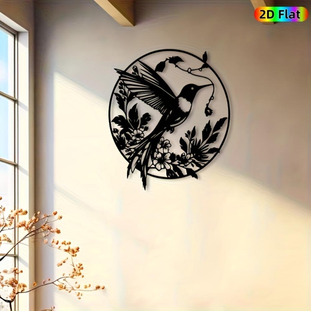 Vintage Metal Hummingbird Wall Sculpture Floral Iron Garden Art Outdoor Indoor Statue Weather Resistant Bird Flower Mural Fence Decor Nature Theme