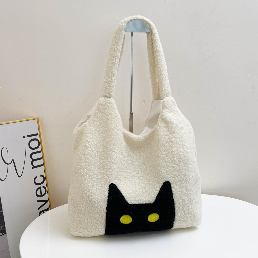 New Plush Cartoon Cat Niche High-end Sense Large Capacity Women's Commuting Shoulder Tote Bag