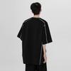 Summer High Street Heavy Padded Shoulder Short Sleeve T Men's Shirt Niche Color-Block Line Design Sense Internet Celebrity Cool Small Collar T