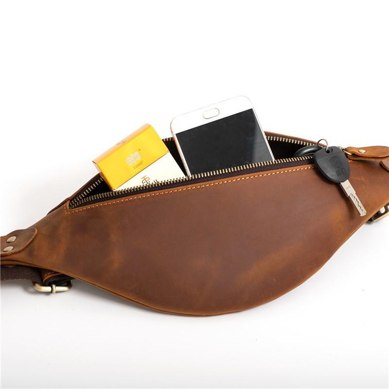Cowhide Men's Waist Bag Genuine Leather Shoulder Chest Fashionable Soft Trendy Sports