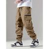 Men Drawstring Elastic Waist Zipper Pocket Cargo Pants Ankle Cuffed Jogger Casual Street Trousers
