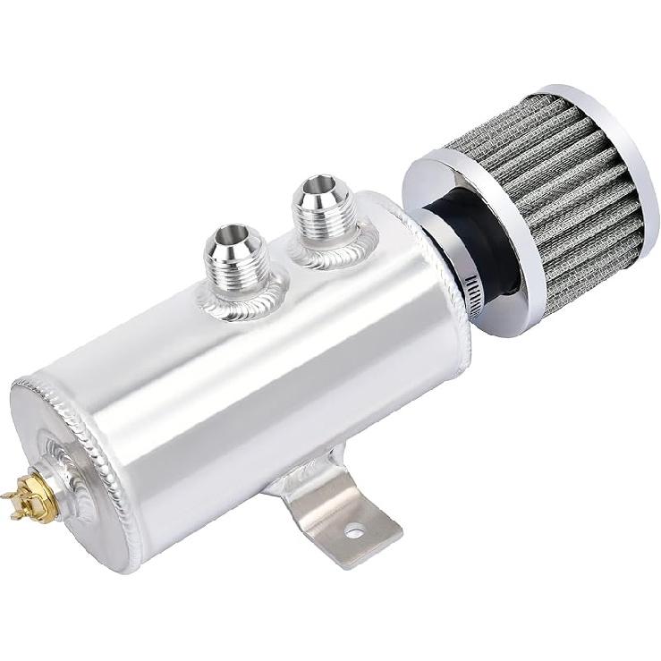 EVIL ENERGY 10An Oil Catch Can, 750Ml Universal Baffled Catch Can With Breather Filter Aluminum Breather Tank 2 Port Air Oil Separator Black