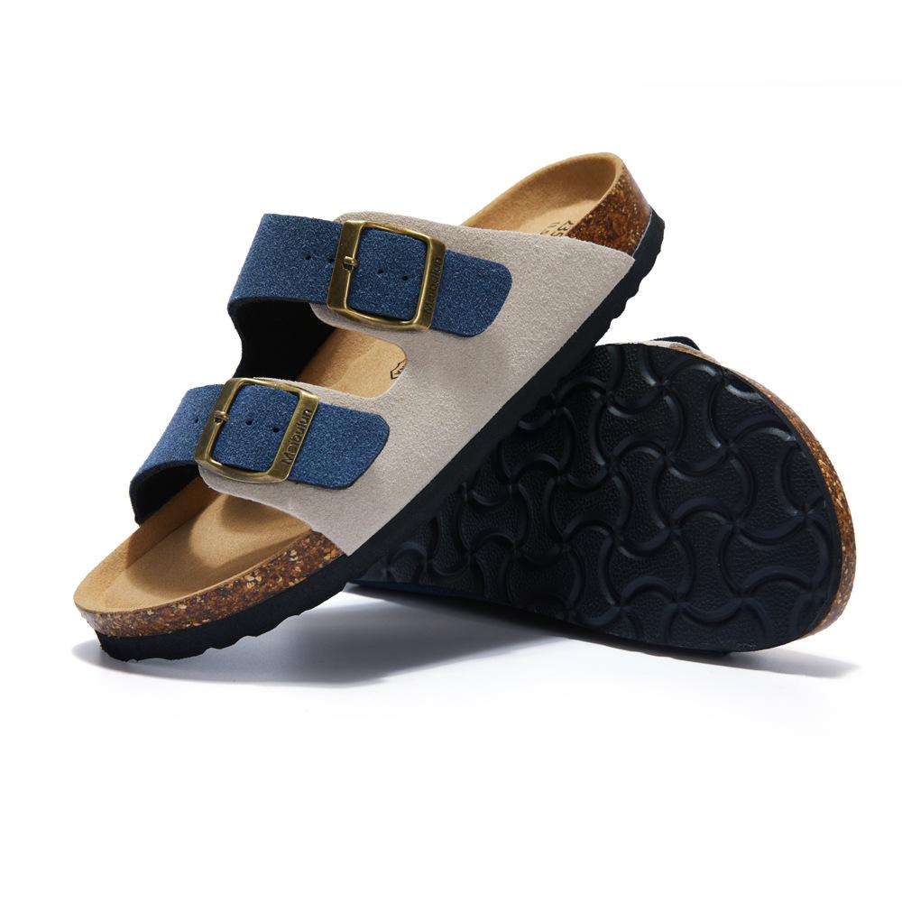 Fashion Matte Leather Summer Men's Cork Slippers Outdoor Couple Flat Bottomed Anti Slip Beach Sandals