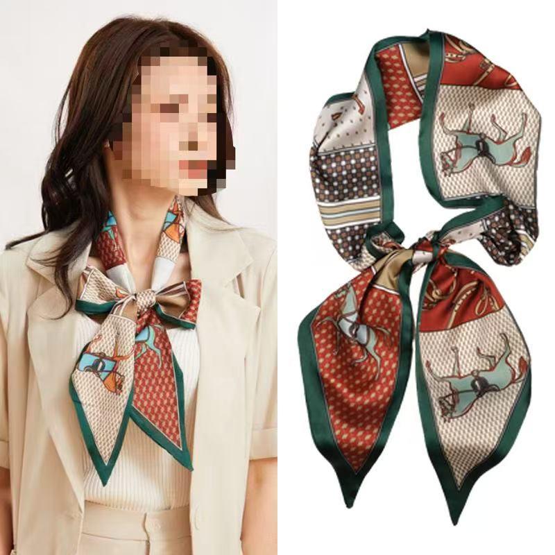 Elegant Satin Chiffon Plaid Stripe Scarf: Versatile Accessory for Clothes & Pants