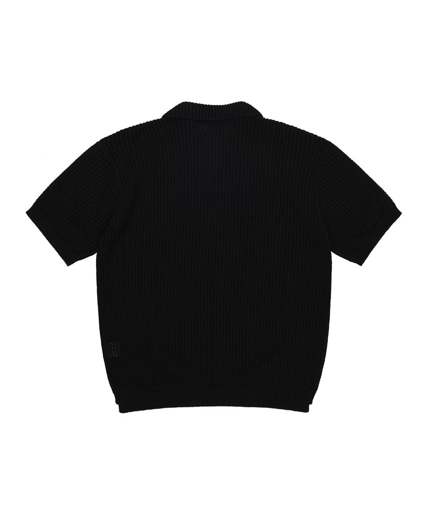 OHY Metal Logo Net Half Polo Knit-Black