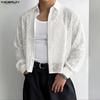 INCERUN Men Lapel Neck Long Sleeve Button Up Lace Casual Oversized Shirts Tops