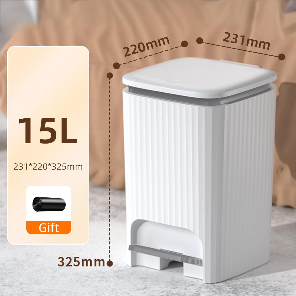 2024 10/15L Nordic Gold Kitchen Food Waste Trash Can Foot Pedal Trash Can with Lid Wastebasket Bathroom Waterproof Garbage Can