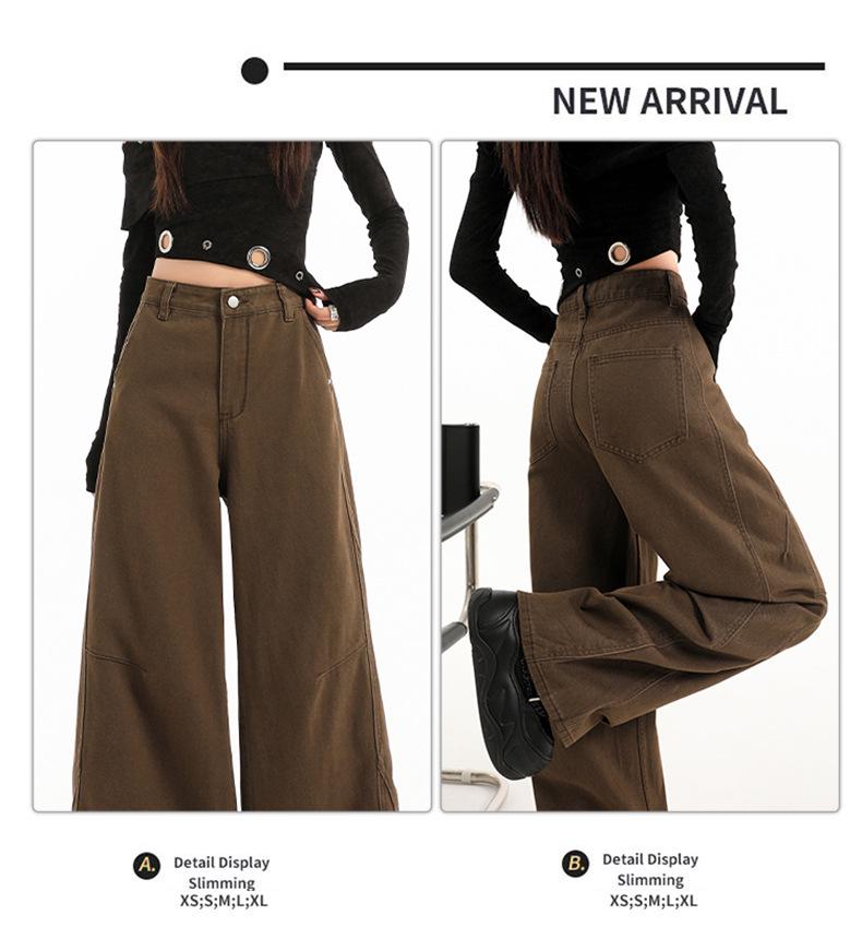 American Retro 2026 High-Waisted Wide-Leg Brown Jeans for Women