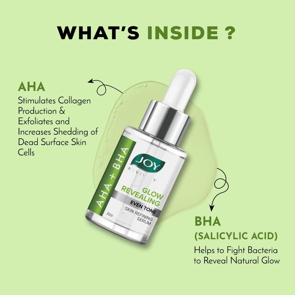 Joy Glow Face Serum 30ml | Skin Brightening AHA BHA Serum for Even Tone & Radiant Glow, Suitable for All Skin Types, Men & Women