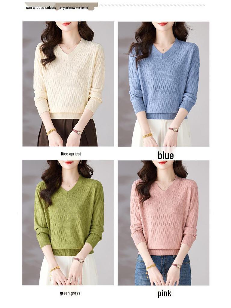 V-Neck Knitted Long-Sleeve Sweater: 2025 Early Autumn Fashion for Women