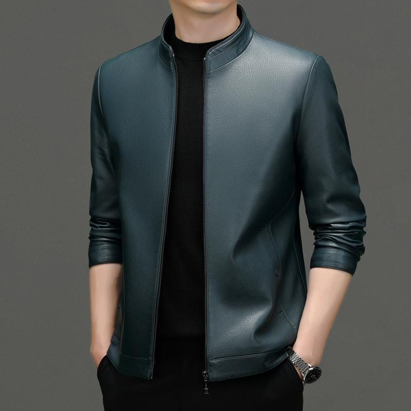 

Весна и осень Новые куртки из натуральной кожи Мужские узкие короткие куртки с воротником-стойкой для людей среднего и пожилого возраста из натуральной кожи 4XL