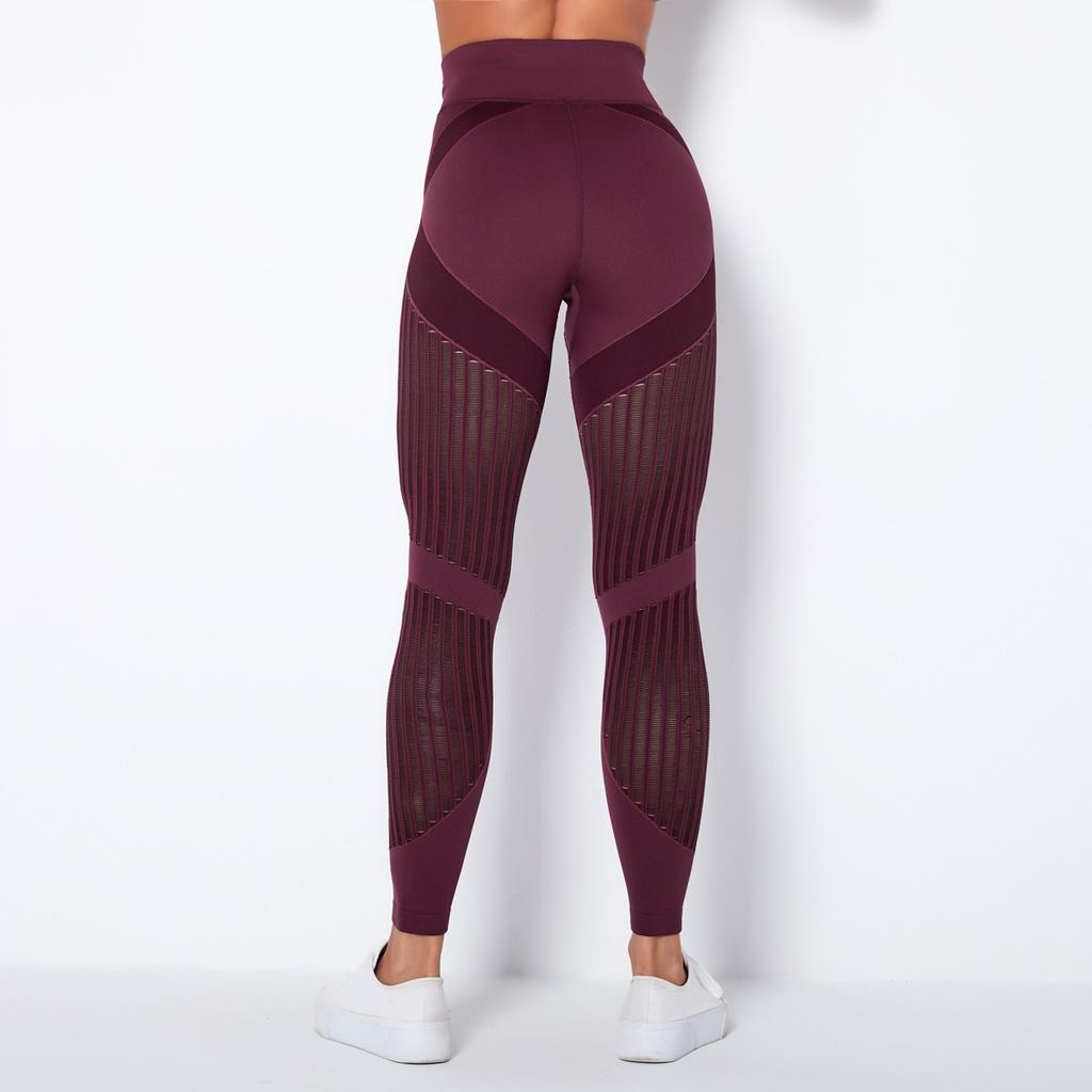 Seamless Knitted Sexy Stripe Moisture Wicking Yoga Pants, Sports Running Fitness Pants For Women