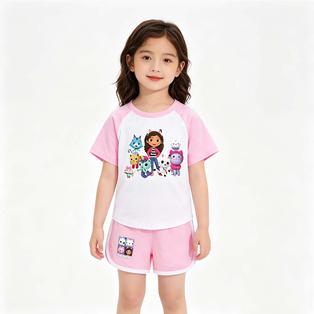 Gabby's Dollhouse Girls Sportswear Set Toddler Boy Clothes Summer Pajamas Gabby Cats Cotton Short Sleeve T Shirt+Shorts Costume