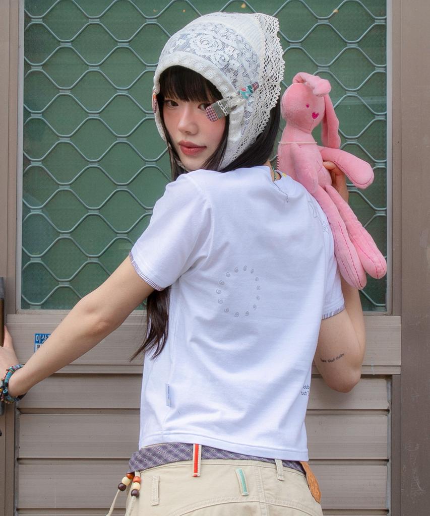 RuNaKi'Hu' Wxt098 Okaeri Check Applique T-Shirt (White)