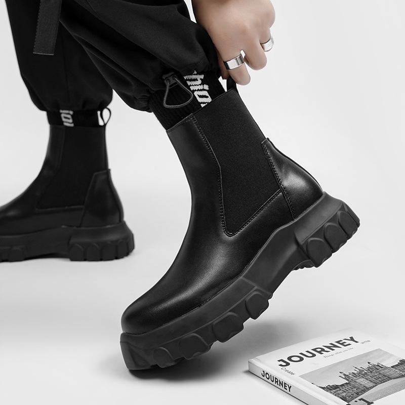 Mode Britischer Stil Herrenmode Chelsea Boots Designer Plateauschuhe Bühne Nachtclub Cowboy Echtleder Stiefel Chunky Botas
