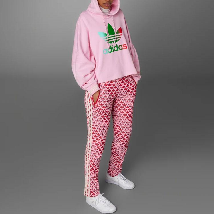 Adidas Originals SS23 Adicolor Serie Retrò Anni '70 Felpa con Cappuccio e Maniche Lunghe con Stampa Logo a Lettere Donna felpa Rosa IK7863